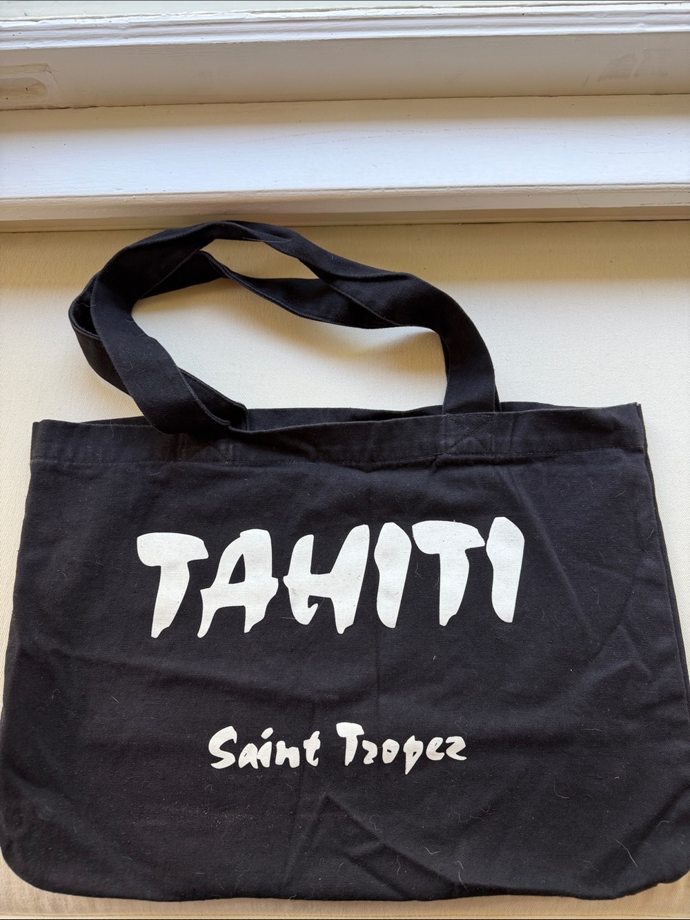 Saint Tropez West Black Tote with White 'Tahiti' Print
